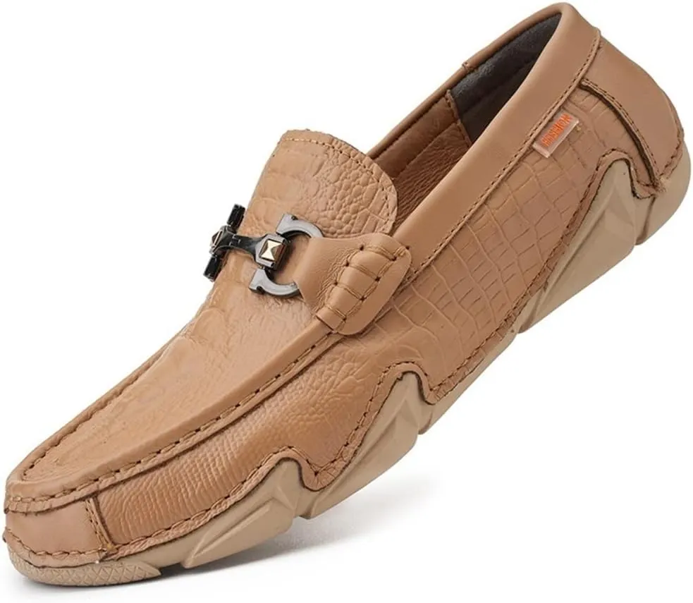 New Men's Loafers Shoes Moccasins Round Toe Shoes Faux Crocodile Print Leather Slip Resistant Flexible Anti-Slip Party Slip-on