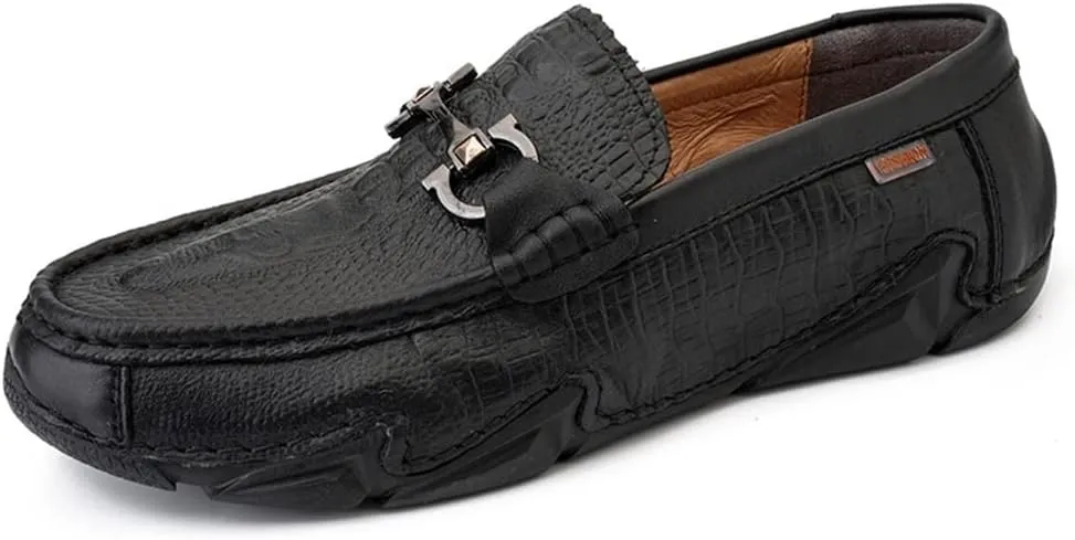New Men's Loafers Shoes Moccasins Round Toe Shoes Faux Crocodile Print Leather Slip Resistant Flexible Anti-Slip Party Slip-on