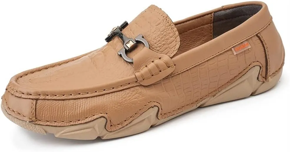 New Men's Loafers Shoes Moccasins Round Toe Shoes Faux Crocodile Print Leather Slip Resistant Flexible Anti-Slip Party Slip-on