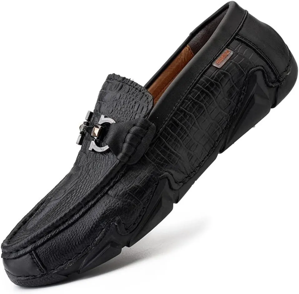 New Men's Loafers Shoes Moccasins Round Toe Shoes Faux Crocodile Print Leather Slip Resistant Flexible Anti-Slip Party Slip-on