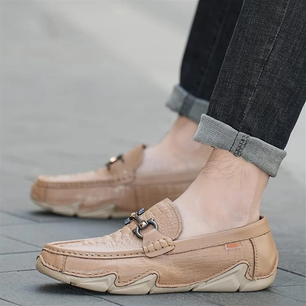 New Men's Loafers Shoes Moccasins Round Toe Shoes Faux Crocodile Print Leather Slip Resistant Flexible Anti-Slip Party Slip-on