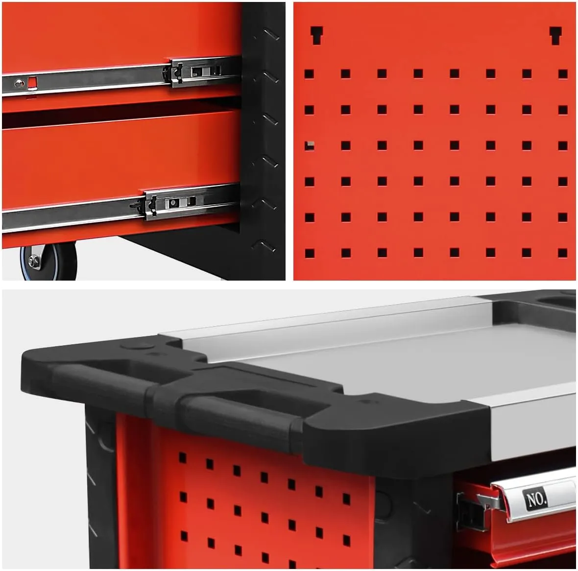 New Package DNA MOTORING 39" H X 30" W X 18" D Heavy Duty Lockable Slide Tool 7-Drawers Chest Rolling Tool Cart Cabinet with Keys (TOOLS-10001), Red