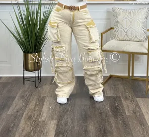 Nicki Acid Wash Cargo Pants (Tan)