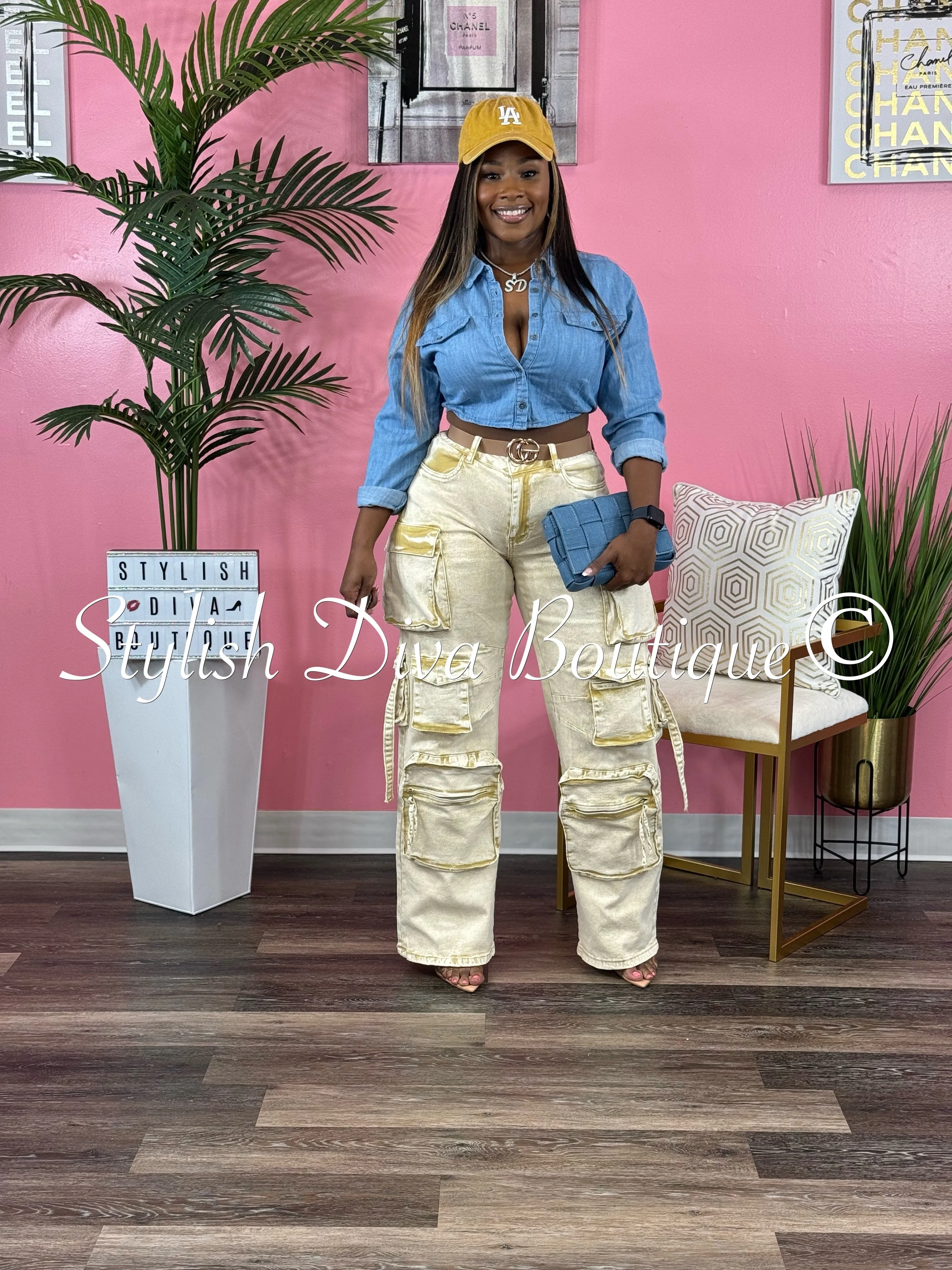Nicki Acid Wash Cargo Pants (Tan)