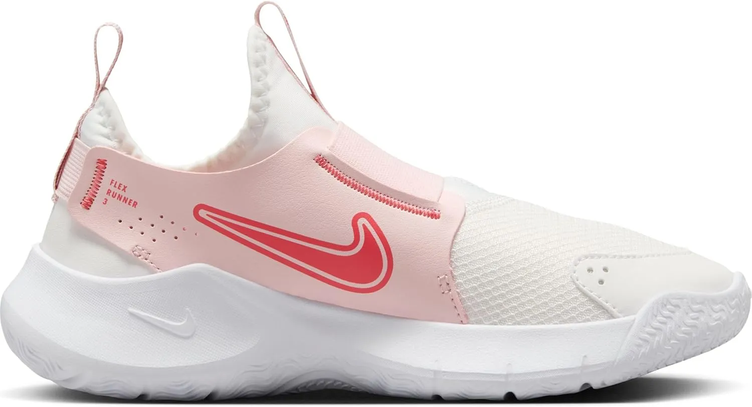 Nike Flex Runner 3 Big Kids' Road Running Shoes (FN1294-104, Summit White/Echo Pink/Magic Ember)