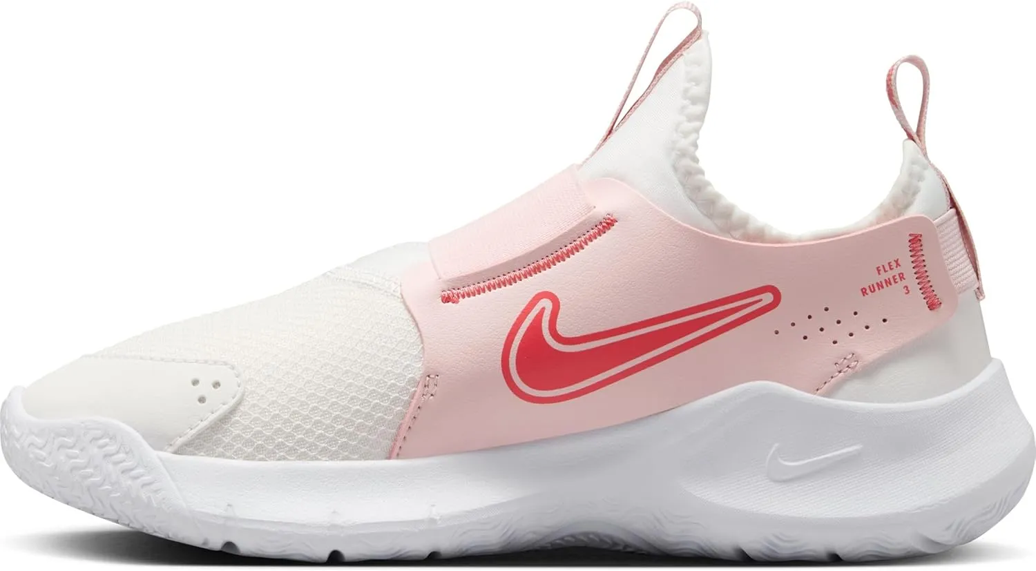 Nike Flex Runner 3 Big Kids' Road Running Shoes (FN1294-104, Summit White/Echo Pink/Magic Ember)