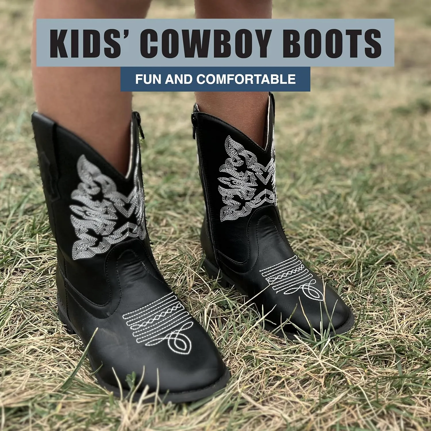 NORTY Unisex Little Kid Cowboy Boots for Girls and Boys - Stylish Faux Leather Cowboy Boots