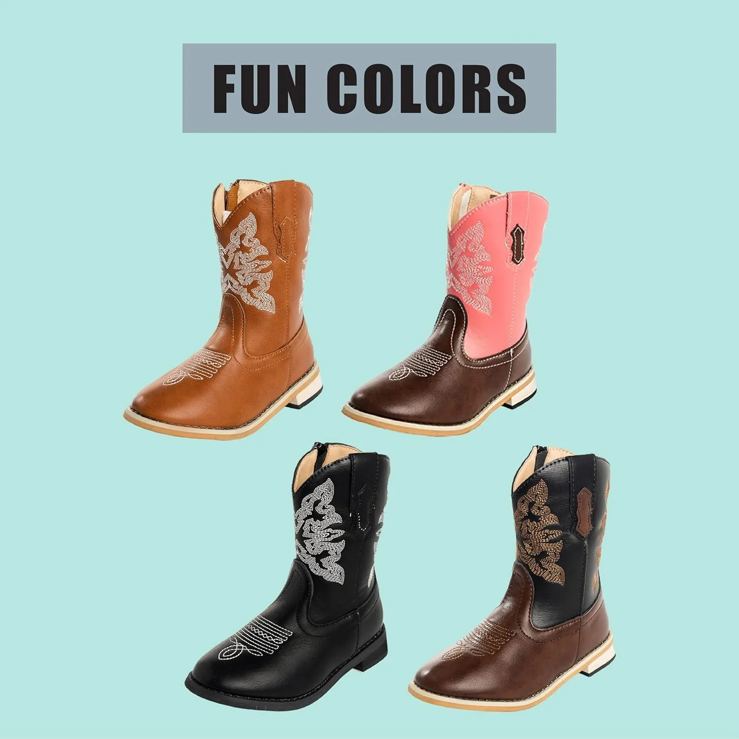 NORTY Unisex Little Kid Cowboy Boots for Girls and Boys - Stylish Faux Leather Cowboy Boots