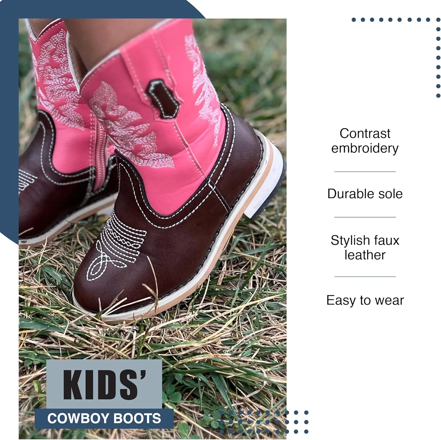 NORTY Unisex Little Kid Cowboy Boots for Girls and Boys - Stylish Faux Leather Cowboy Boots
