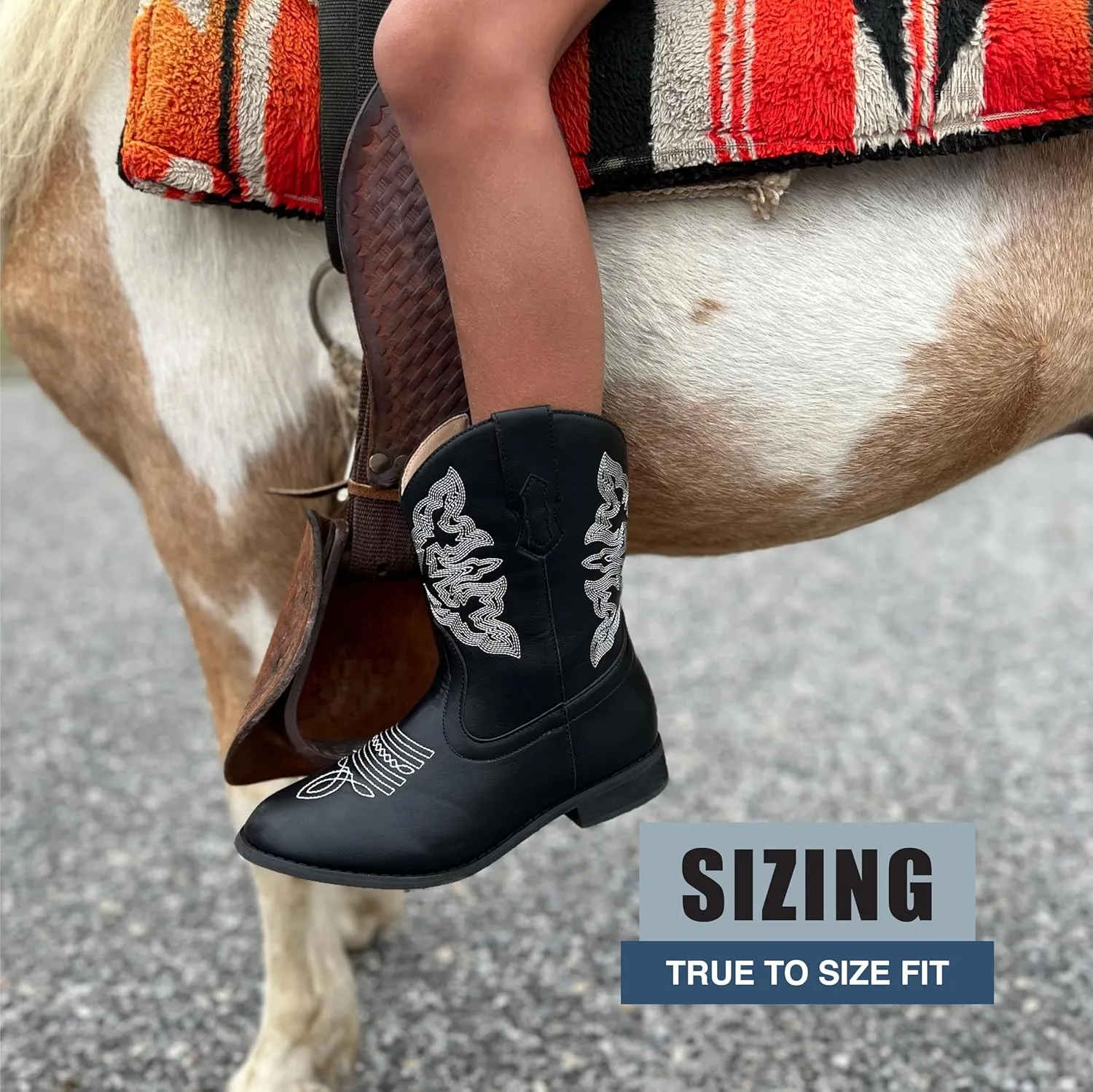 NORTY Unisex Little Kid Cowboy Boots for Girls and Boys - Stylish Faux Leather Cowboy Boots