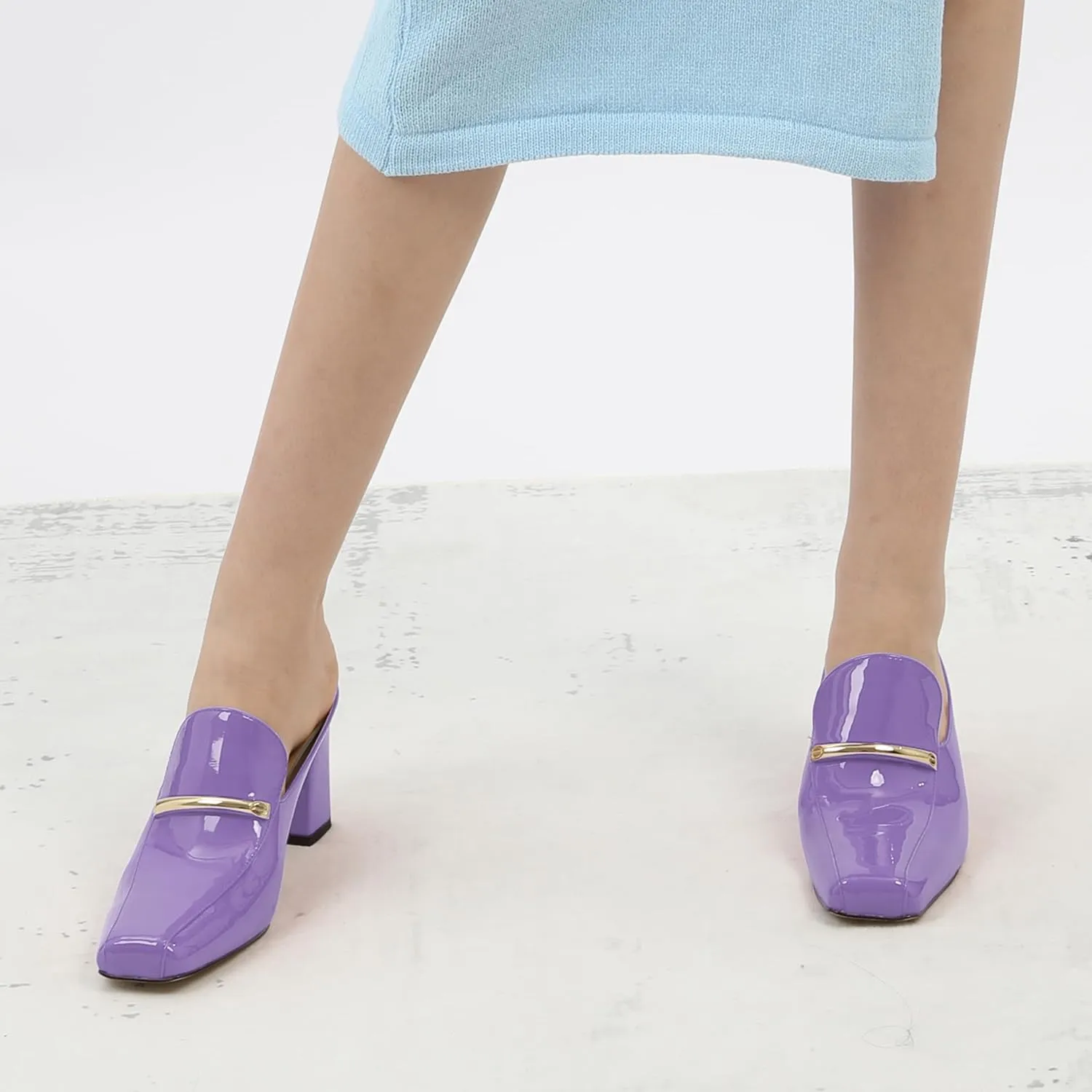NUMALEO Womens Mules Chunky Block Heel Loafers Slip On Heeled Mules Closed Square Toe Heels Mules for Women Comfortable Dressy Backless Loafers Shoes for Office Work Casual