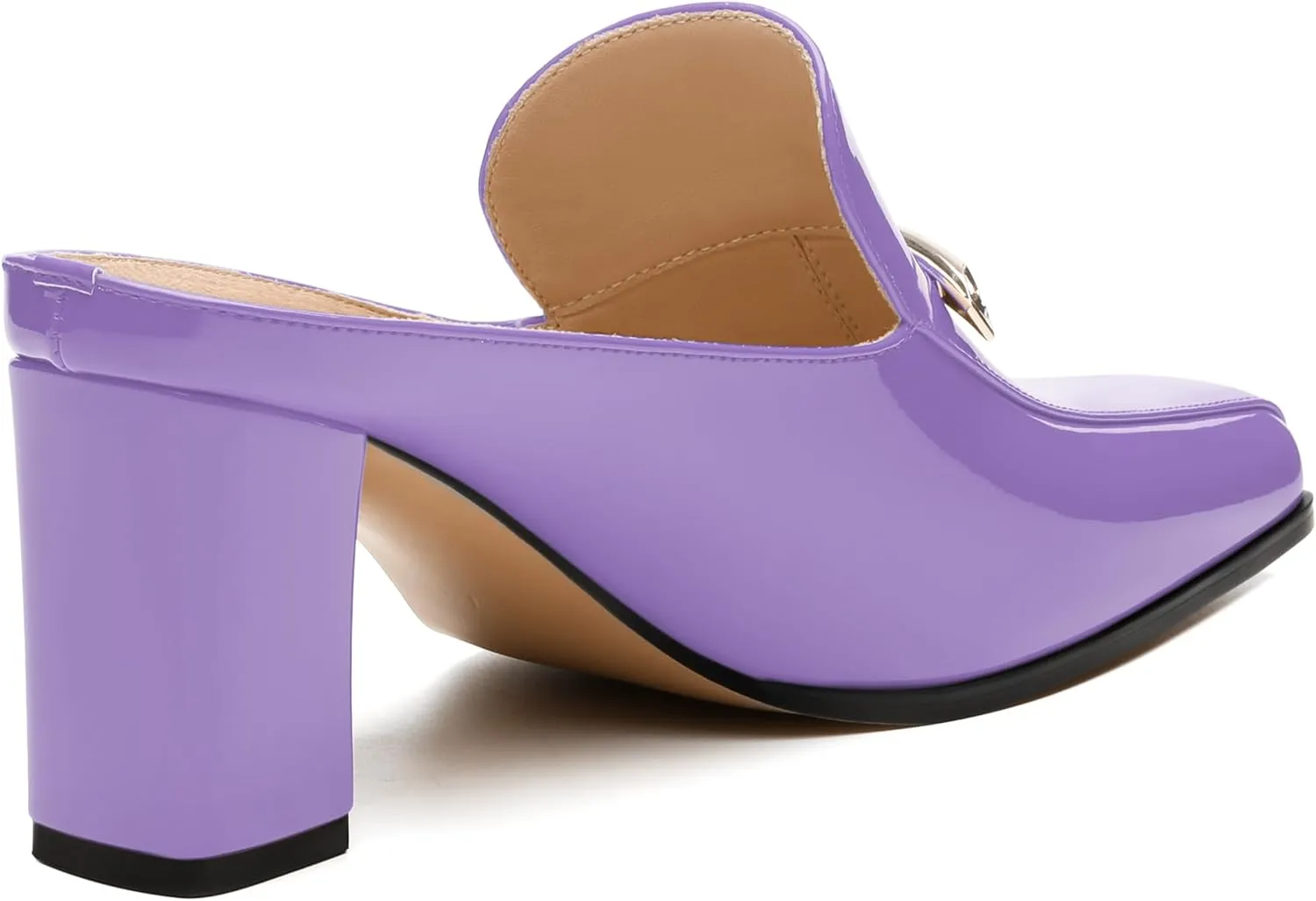 NUMALEO Womens Mules Chunky Block Heel Loafers Slip On Heeled Mules Closed Square Toe Heels Mules for Women Comfortable Dressy Backless Loafers Shoes for Office Work Casual