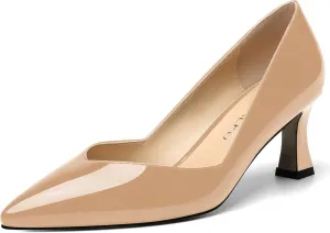 NUMALEO Womens Pointed Toe Patent Dress Slip On Wedding Solid Spool Mid Heel Pumps Shoes 2.5 Inch