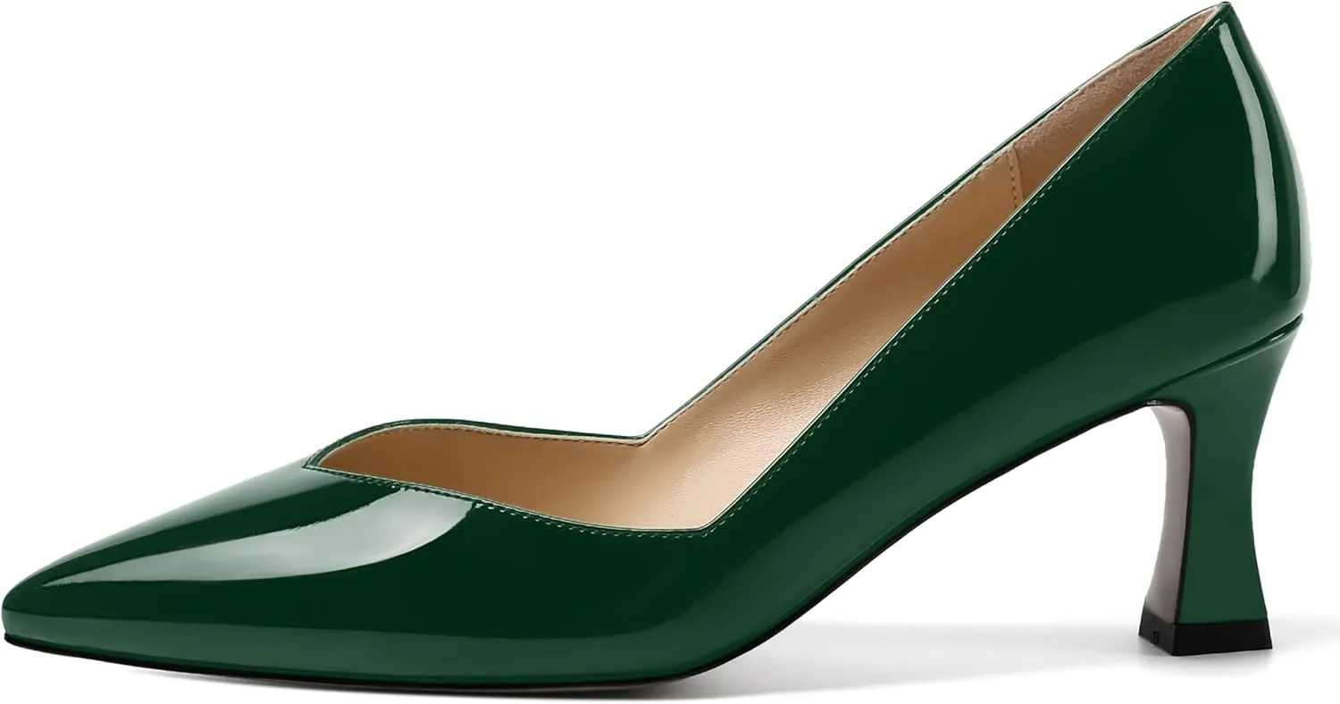 NUMALEO Womens Pointed Toe Patent Dress Slip On Wedding Solid Spool Mid Heel Pumps Shoes 2.5 Inch