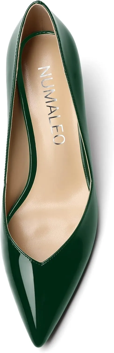 NUMALEO Womens Pointed Toe Patent Dress Slip On Wedding Solid Spool Mid Heel Pumps Shoes 2.5 Inch