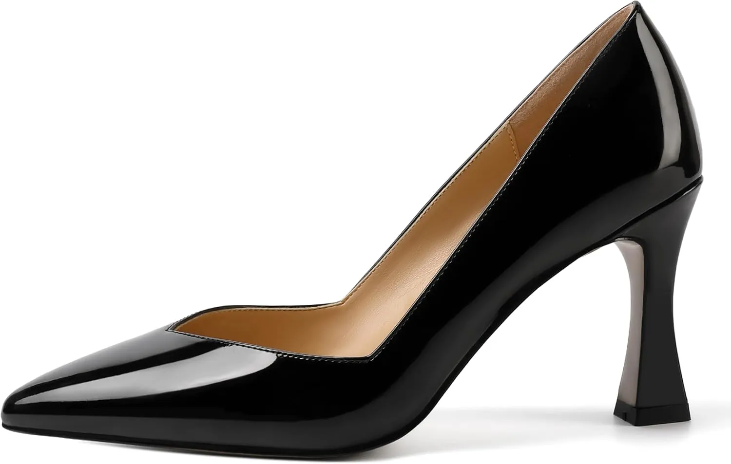 NUMALEO Womens Slip On Dress Solid Pointed Toe Dating Patent Spool High Heel Pumps Shoes 3.3 Inch
