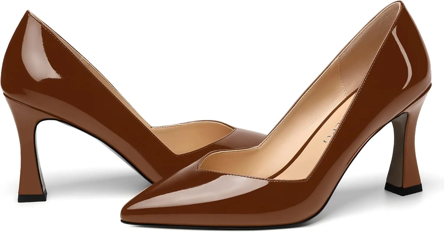 NUMALEO Womens Slip On Dress Solid Pointed Toe Dating Patent Spool High Heel Pumps Shoes 3.3 Inch