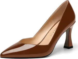 NUMALEO Womens Slip On Dress Solid Pointed Toe Dating Patent Spool High Heel Pumps Shoes 3.3 Inch