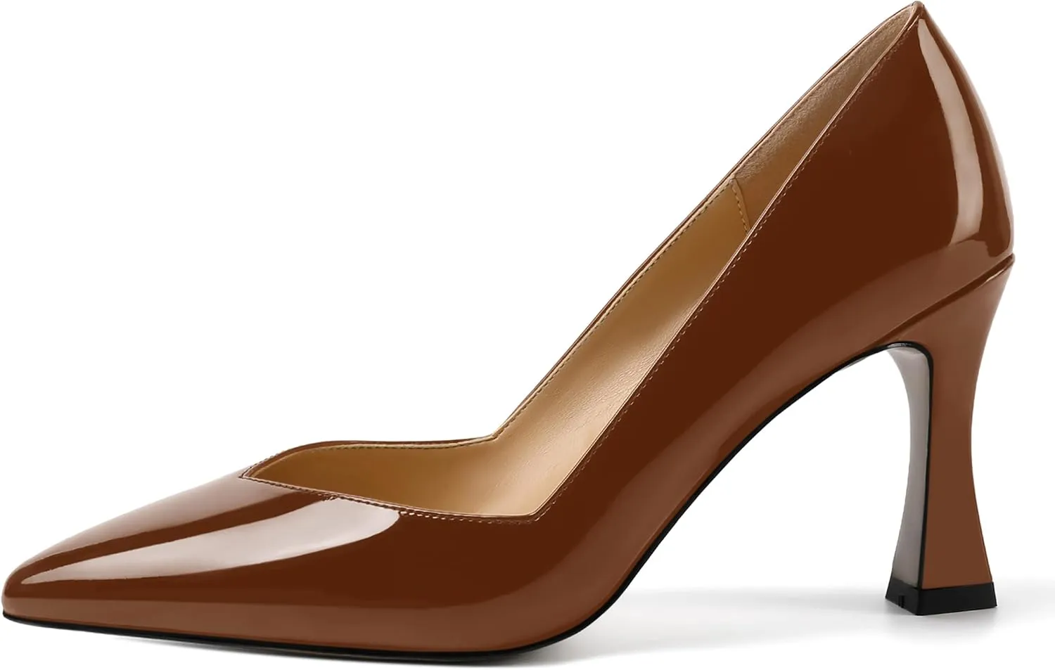 NUMALEO Womens Slip On Dress Solid Pointed Toe Dating Patent Spool High Heel Pumps Shoes 3.3 Inch