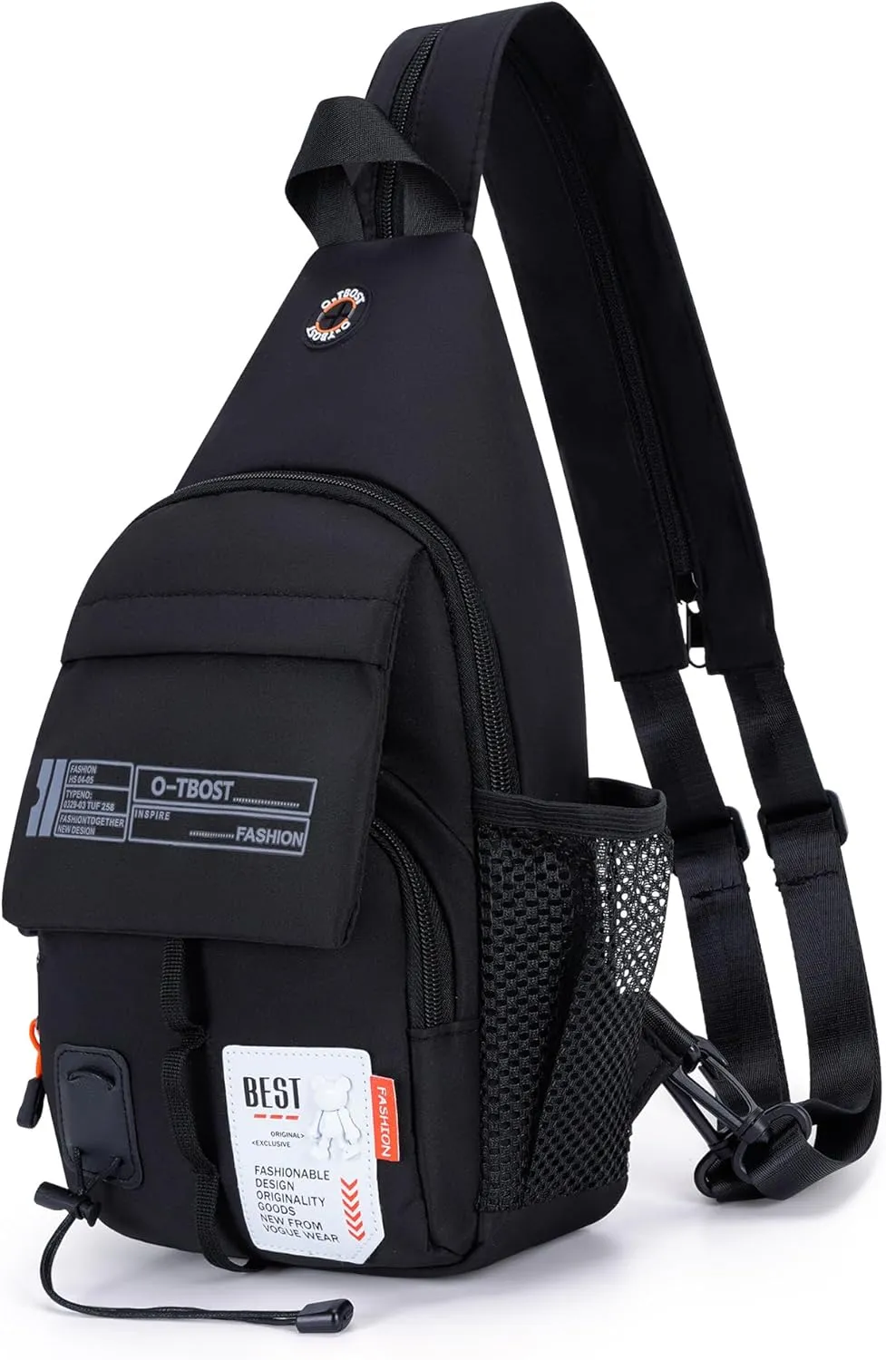 O-TBOST Lightweight Crossbody Backpack Sling Bag Small Shoulder Bags for Women Men Casual Chest Daypack Hiking Travel (black)