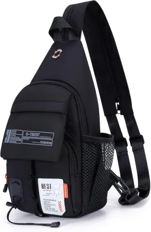 O-TBOST Lightweight Crossbody Backpack Sling Bag Small Shoulder Bags for Women Men Casual Chest Daypack Hiking Travel (black)