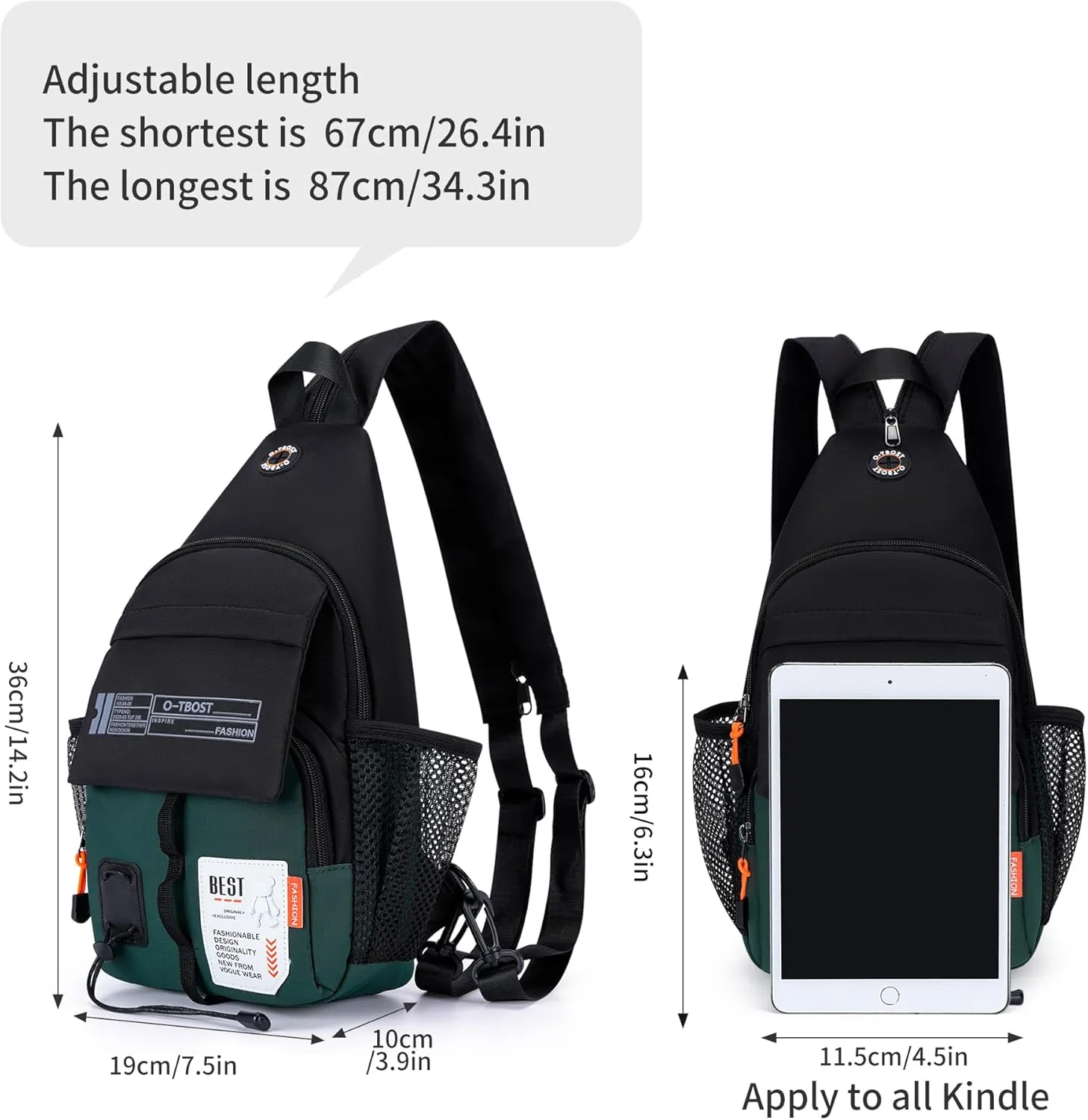 O-TBOST Lightweight Crossbody Backpack Sling Bag Small Shoulder Bags for Women Men Casual Chest Daypack Hiking Travel (Green)