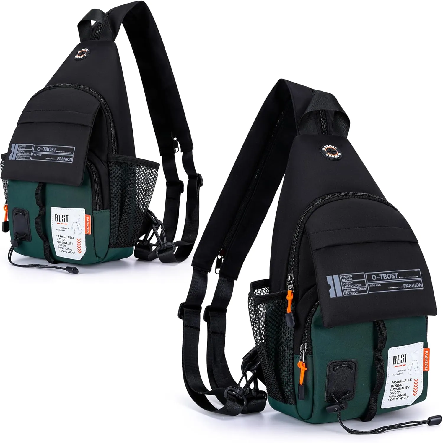 O-TBOST Lightweight Crossbody Backpack Sling Bag Small Shoulder Bags for Women Men Casual Chest Daypack Hiking Travel (Green)