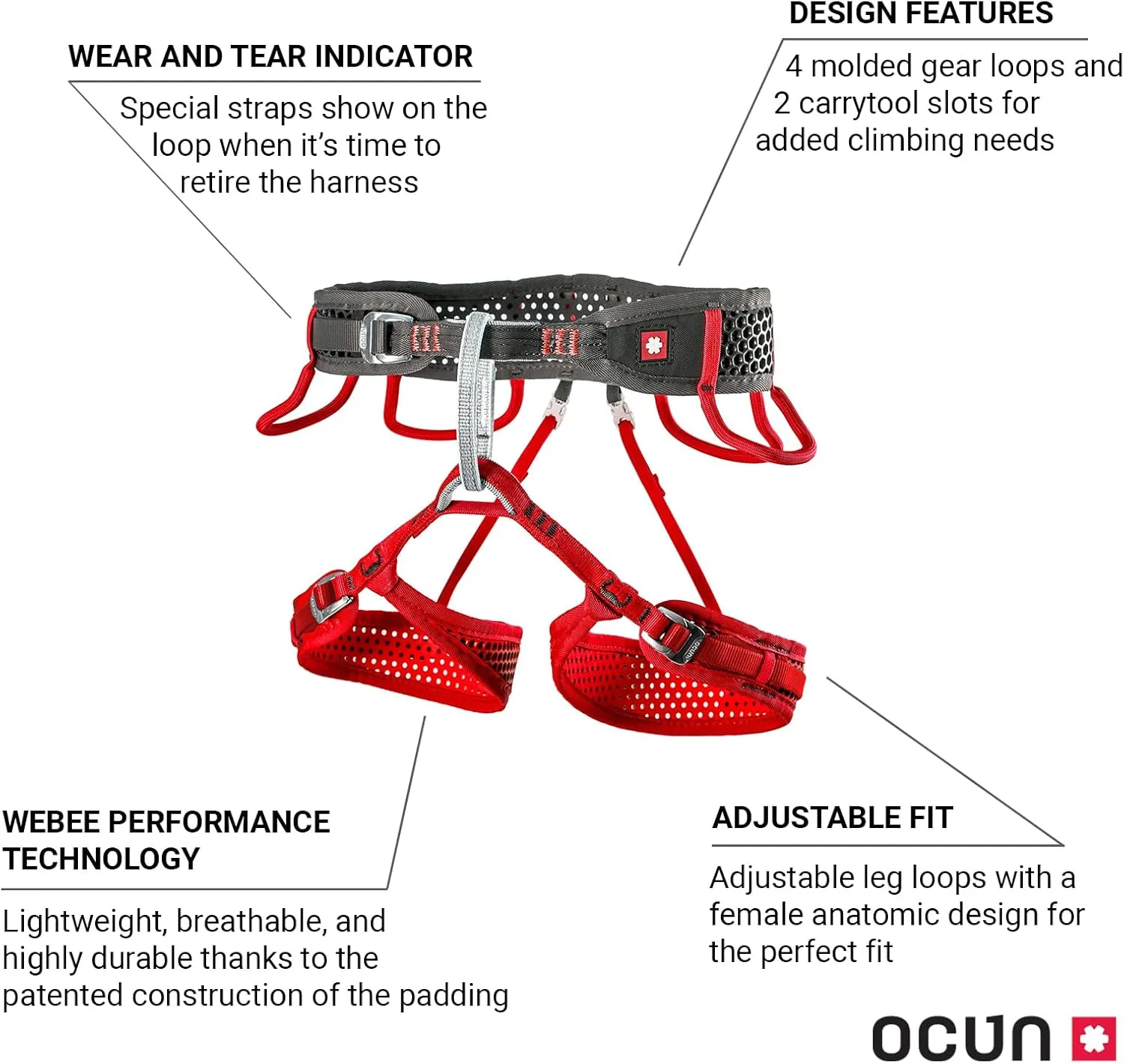 Ocun Women’s Webee Lady Rock Climbing Harness, 4 Gear Loop Safety Harness for Indoor, Big Wall, Trad & Alpine Climbs