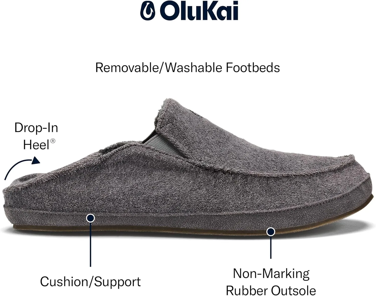 OLUKAI Moloa Hulu Men's Wool-Blend Slippers, Soft & Heathered Knit Slip On Shoes, Suede Leather Foxing, Drop-In Heel Design