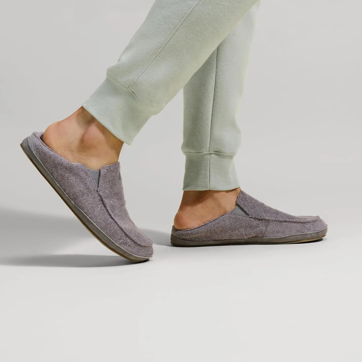 OLUKAI Moloa Hulu Men's Wool-Blend Slippers, Soft & Heathered Knit Slip On Shoes, Suede Leather Foxing, Drop-In Heel Design