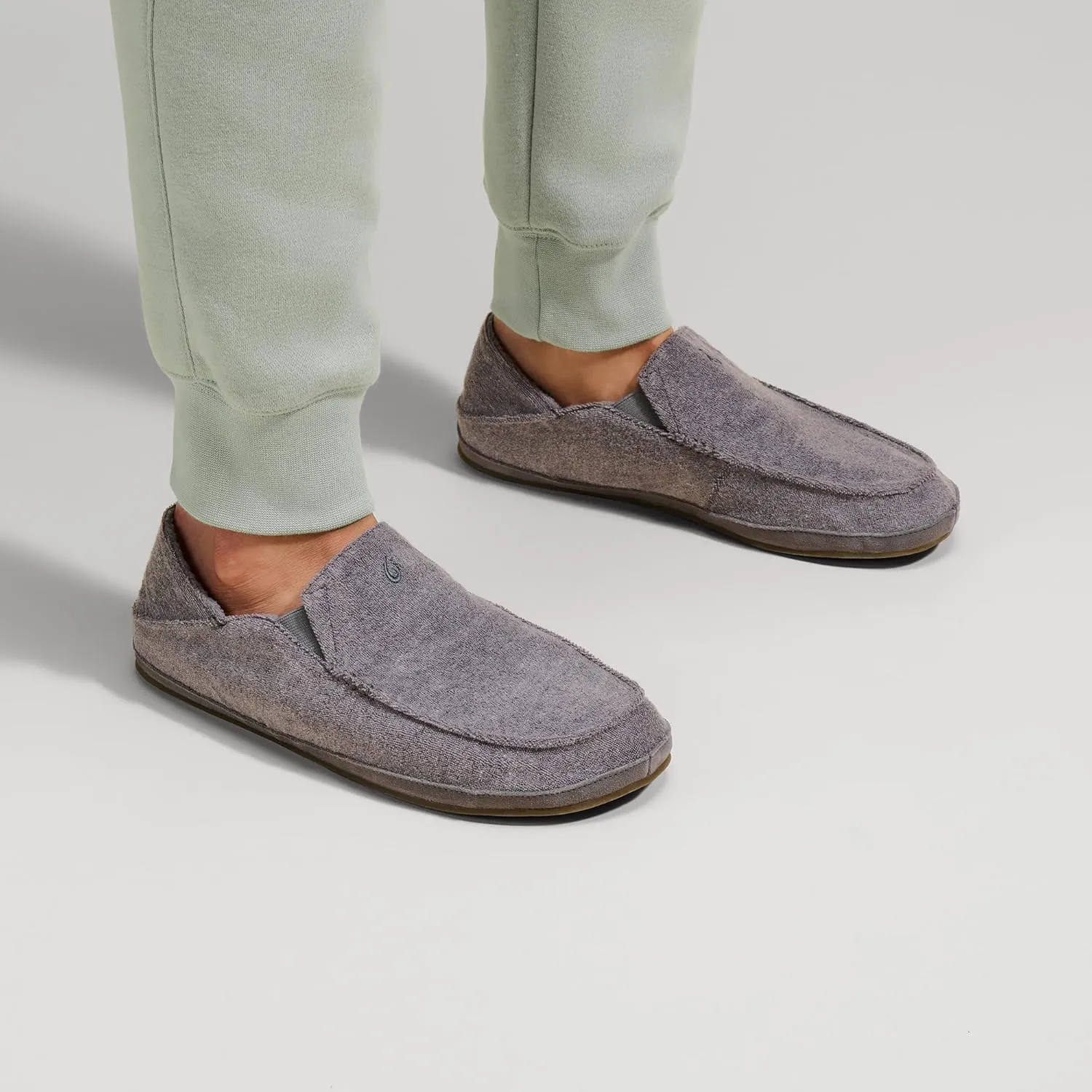 OLUKAI Moloa Hulu Men's Wool-Blend Slippers, Soft & Heathered Knit Slip On Shoes, Suede Leather Foxing, Drop-In Heel Design