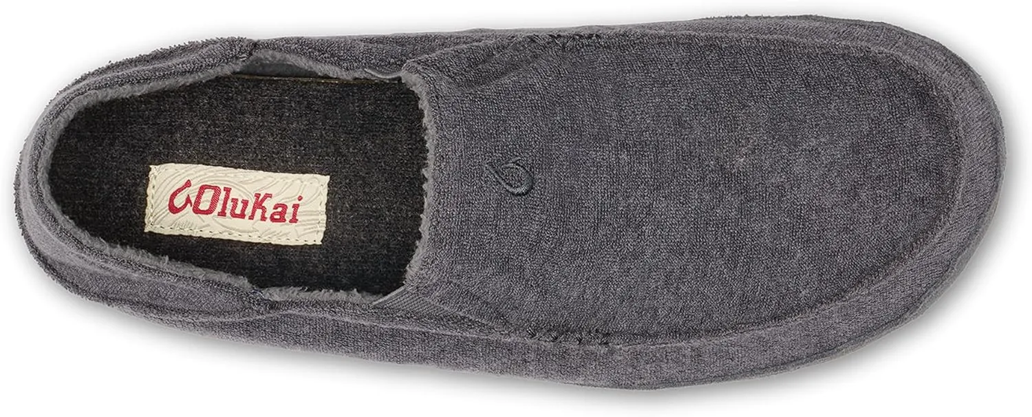 OLUKAI Moloa Hulu Men's Wool-Blend Slippers, Soft & Heathered Knit Slip On Shoes, Suede Leather Foxing, Drop-In Heel Design