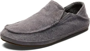 OLUKAI Moloa Hulu Men's Wool-Blend Slippers, Soft & Heathered Knit Slip On Shoes, Suede Leather Foxing, Drop-In Heel Design