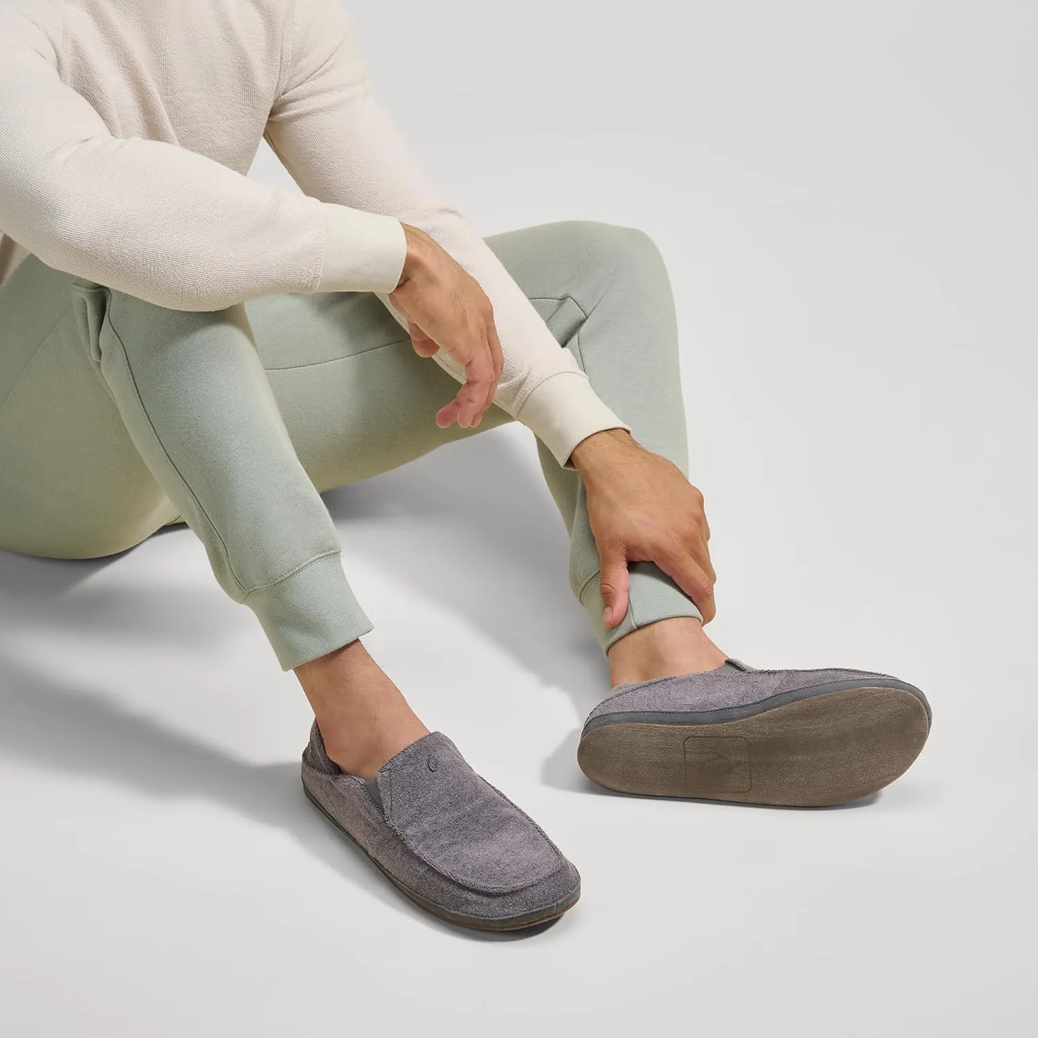 OLUKAI Moloa Hulu Men's Wool-Blend Slippers, Soft & Heathered Knit Slip On Shoes, Suede Leather Foxing, Drop-In Heel Design
