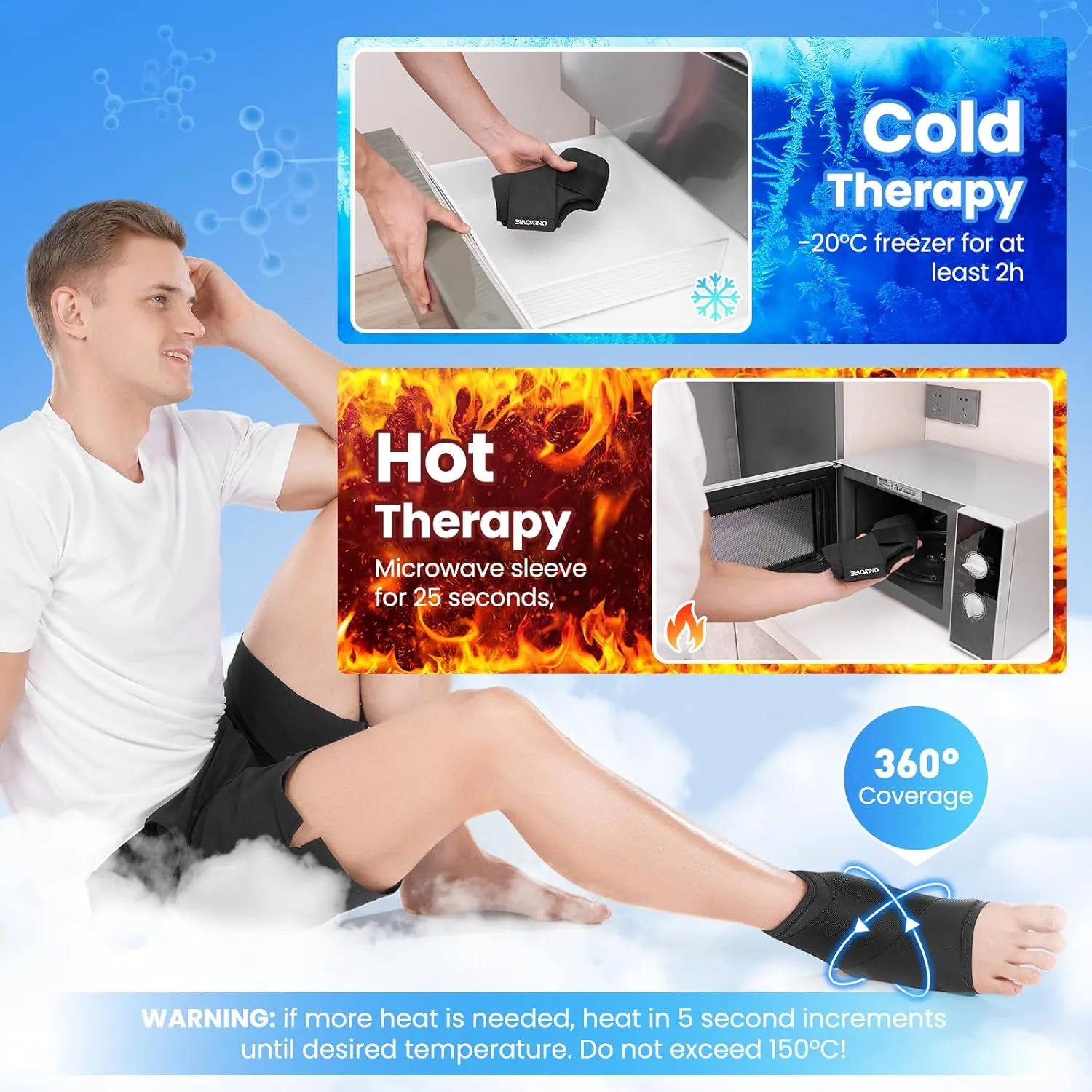 ONLYCARE Ankle Ice Pack Wrap, Soft Gel Ankle Ice Pack for Hot & Cold Hand Therapy, Foot Ice Pack Wrap for Sprained Ankle Injuries, Achilles Tendonitis, Plantar Fasciitis, Swelling