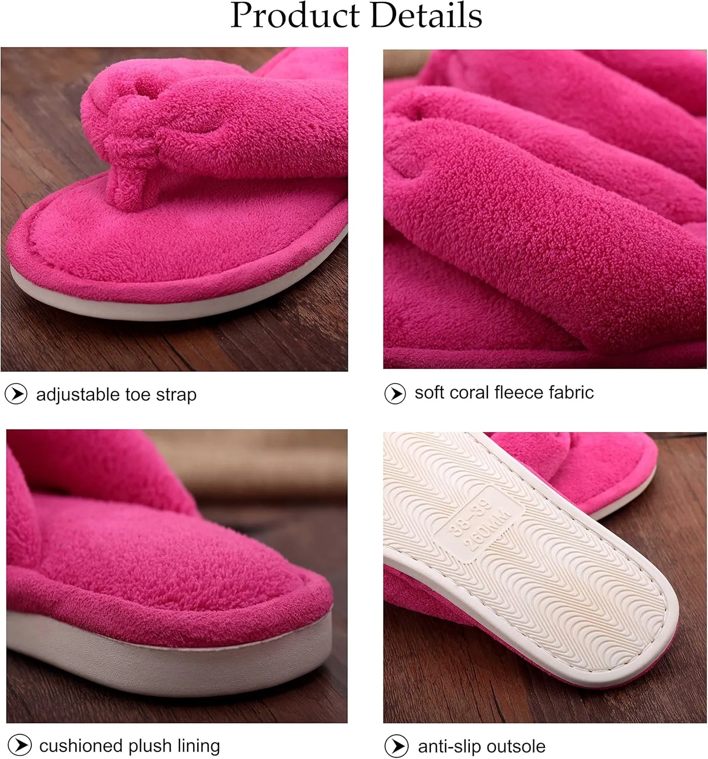 Onmygogo Indoor Slippers for Women Open Toe with Memory Foam, Soft Faux Fur Nonslip House Slippers