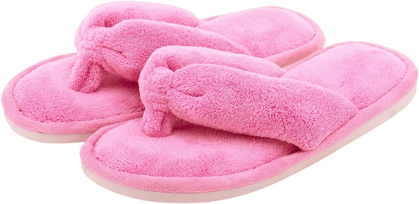 Onmygogo Indoor Slippers for Women Open Toe with Memory Foam, Soft Faux Fur Nonslip House Slippers