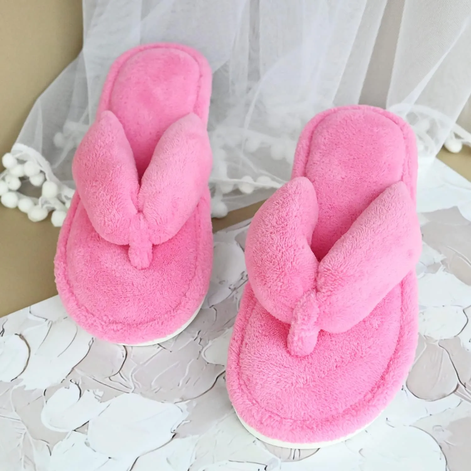 Onmygogo Indoor Slippers for Women Open Toe with Memory Foam, Soft Faux Fur Nonslip House Slippers