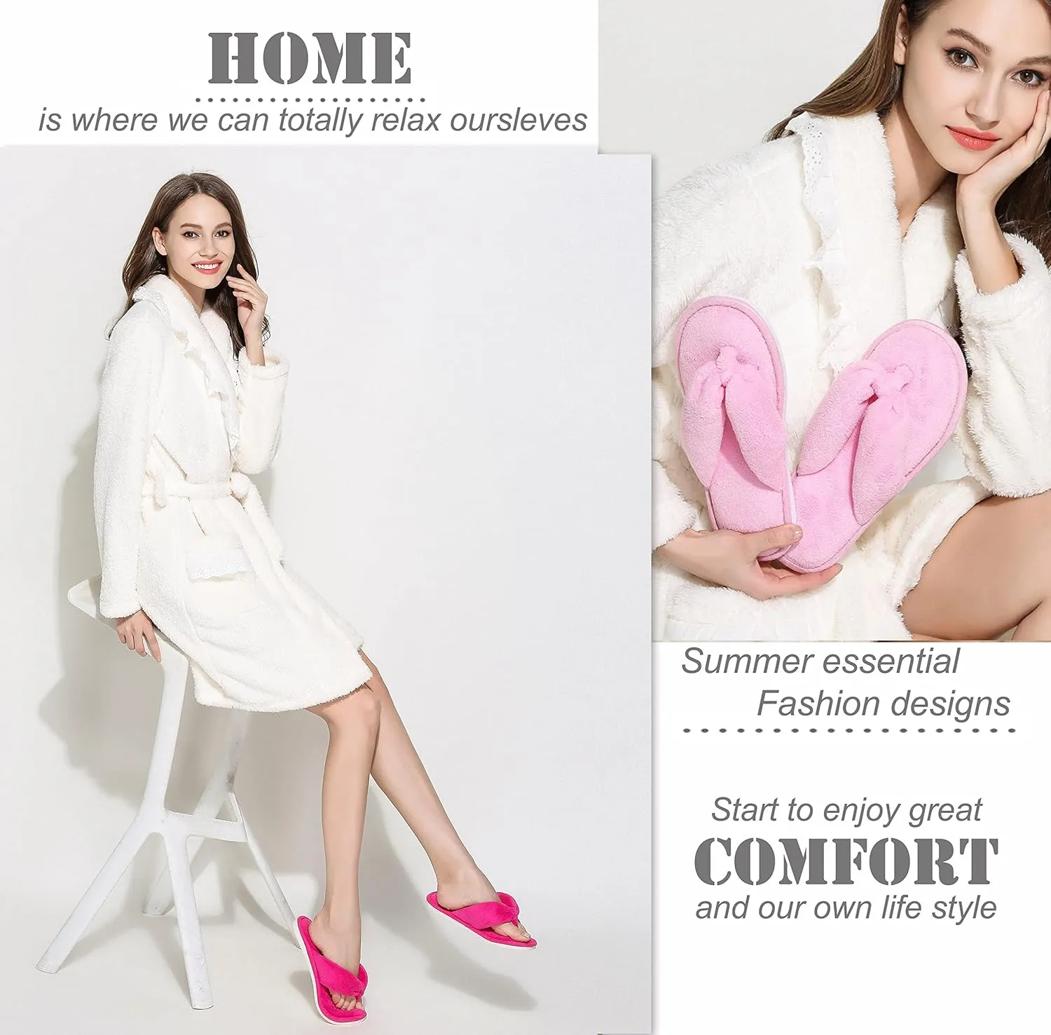 Onmygogo Indoor Slippers for Women Open Toe with Memory Foam, Soft Faux Fur Nonslip House Slippers