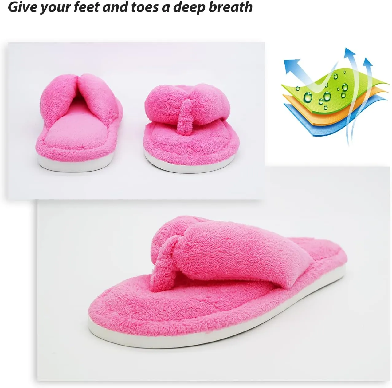 Onmygogo Indoor Slippers for Women Open Toe with Memory Foam, Soft Faux Fur Nonslip House Slippers