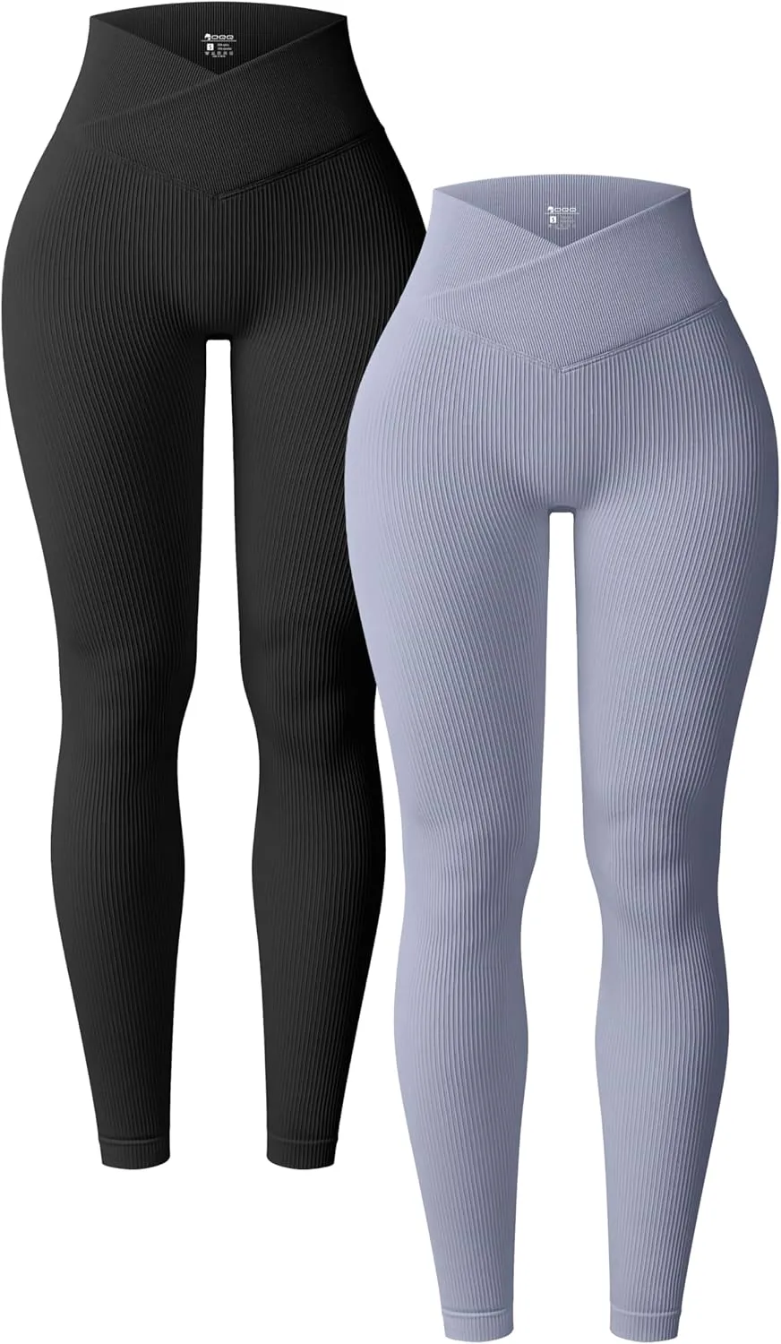 OQQ Women's 2 Piece Yoga Leggings Ribbed Seamless Workout High Waist Cross Over Athletic Exercise Leggings