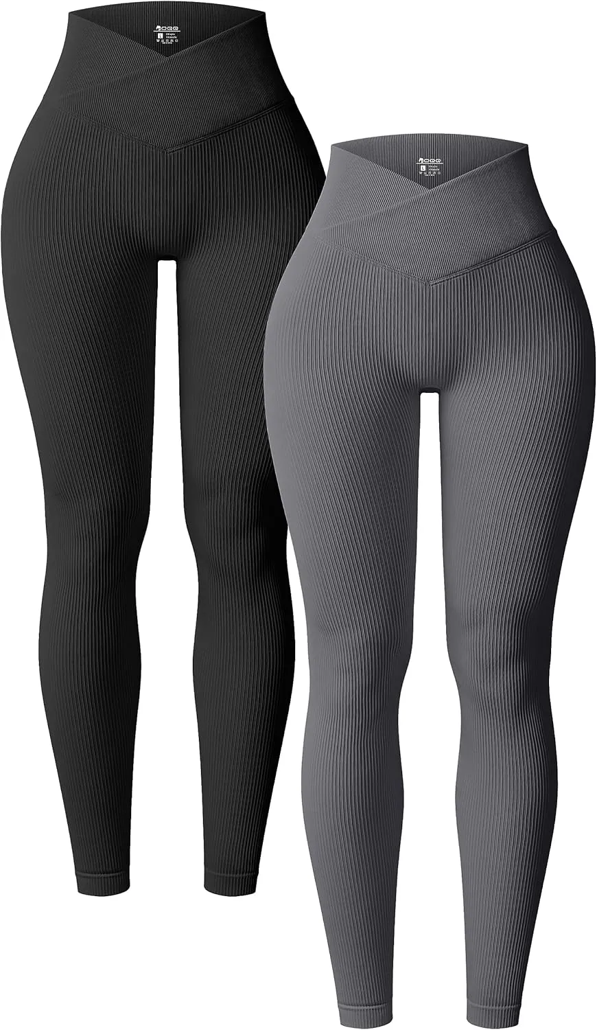OQQ Women's 2 Piece Yoga Leggings Ribbed Seamless Workout High Waist Cross Over Athletic Exercise Leggings