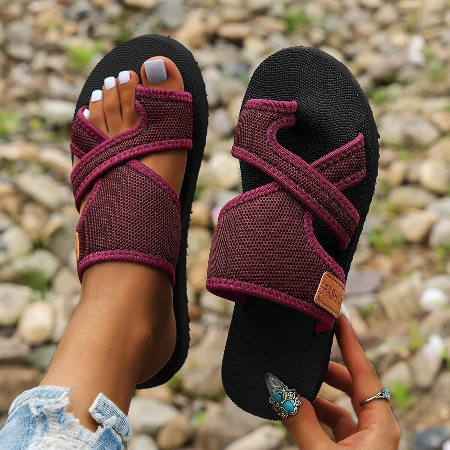 Orthopedic Sandals for Women, Women's Hollow Mesh Slide Sandals with Arch Support Comfortable Beach Sandals