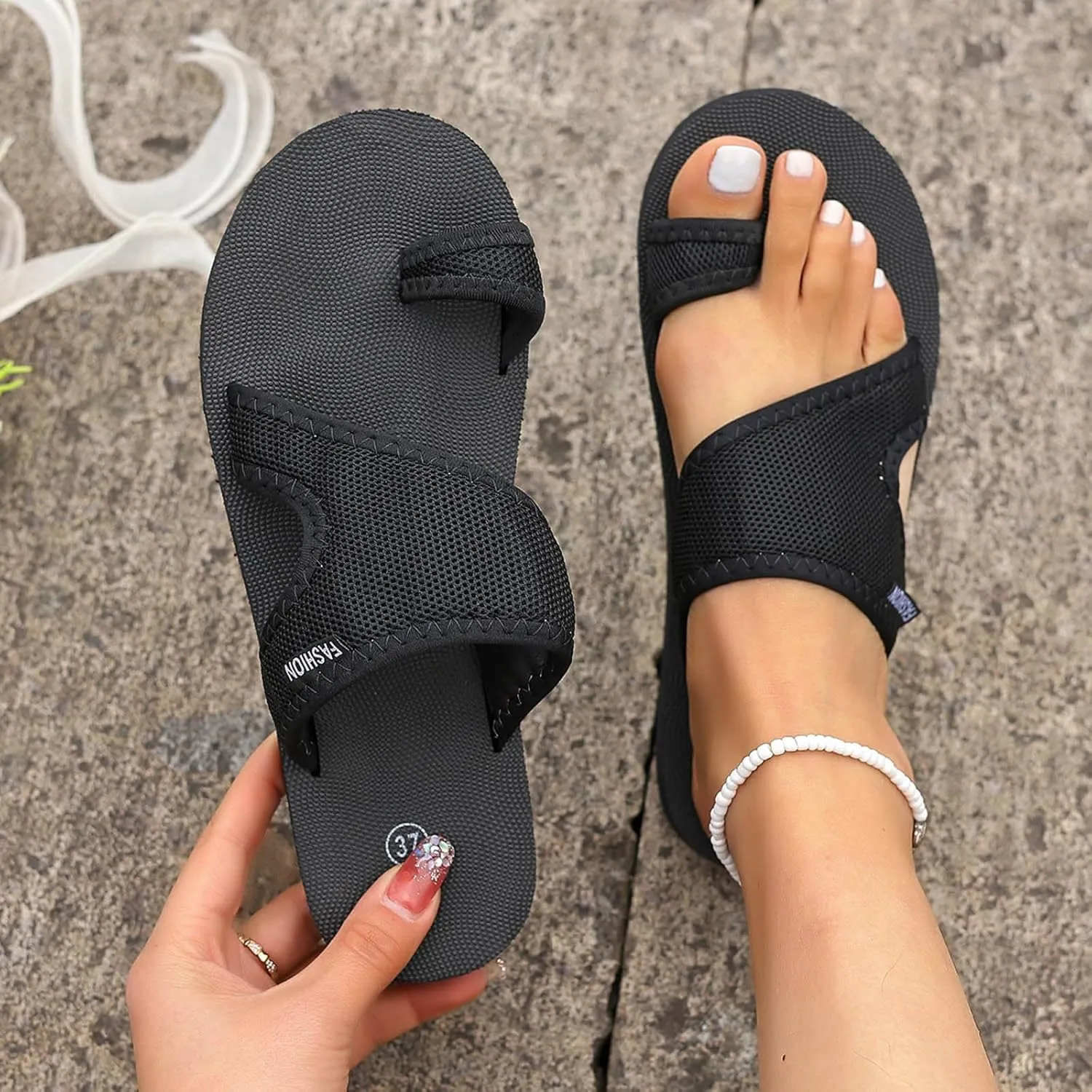 Orthopedic Slides Sandals for Women Beach Breathable Comfortable Mesh Hollow Slide Sandals Non Slip Mesh Flats Sandal