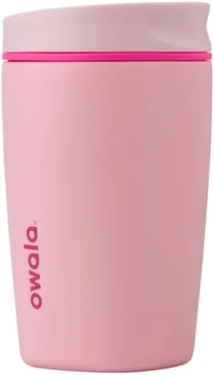 Owala SmoothSip Slider Insulated Stainless Steel Coffee Tumbler, Reusable Iced Coffee Cup, Hot Coffee Travel Mug, BPA Free 12 oz, Pink (Pucker Up)