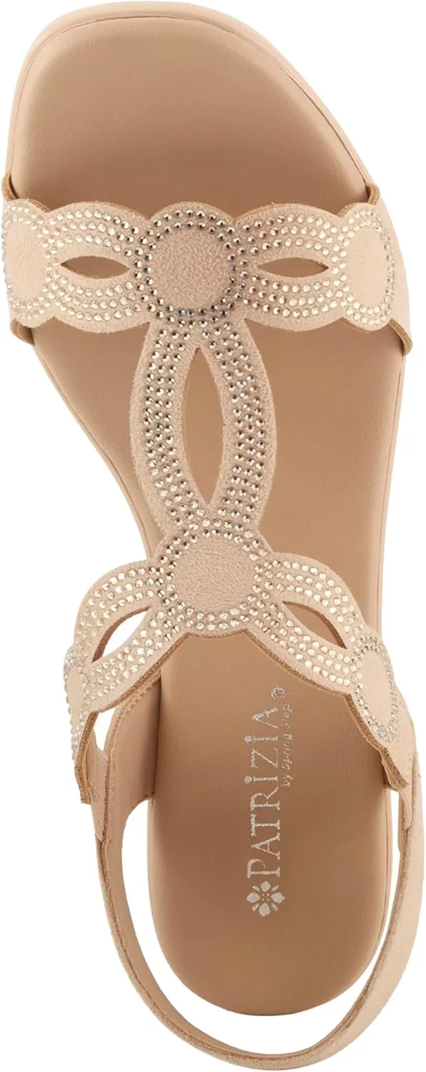PATRIZIA Women's ILLARA Slip-On T-Strap Heels - Crystal Embellished, Elastic Goring, Cushioned Comfort
