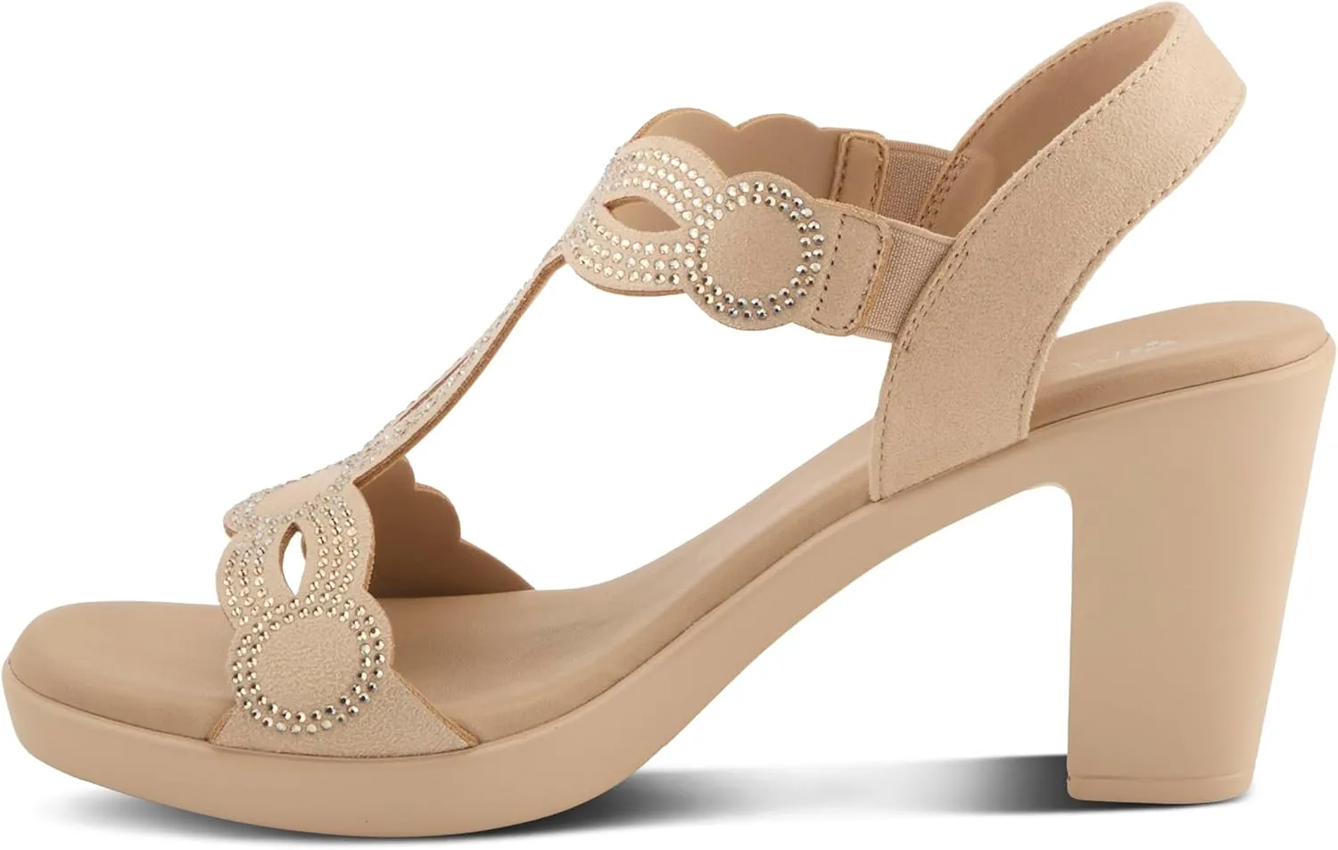 PATRIZIA Women's ILLARA Slip-On T-Strap Heels - Crystal Embellished, Elastic Goring, Cushioned Comfort