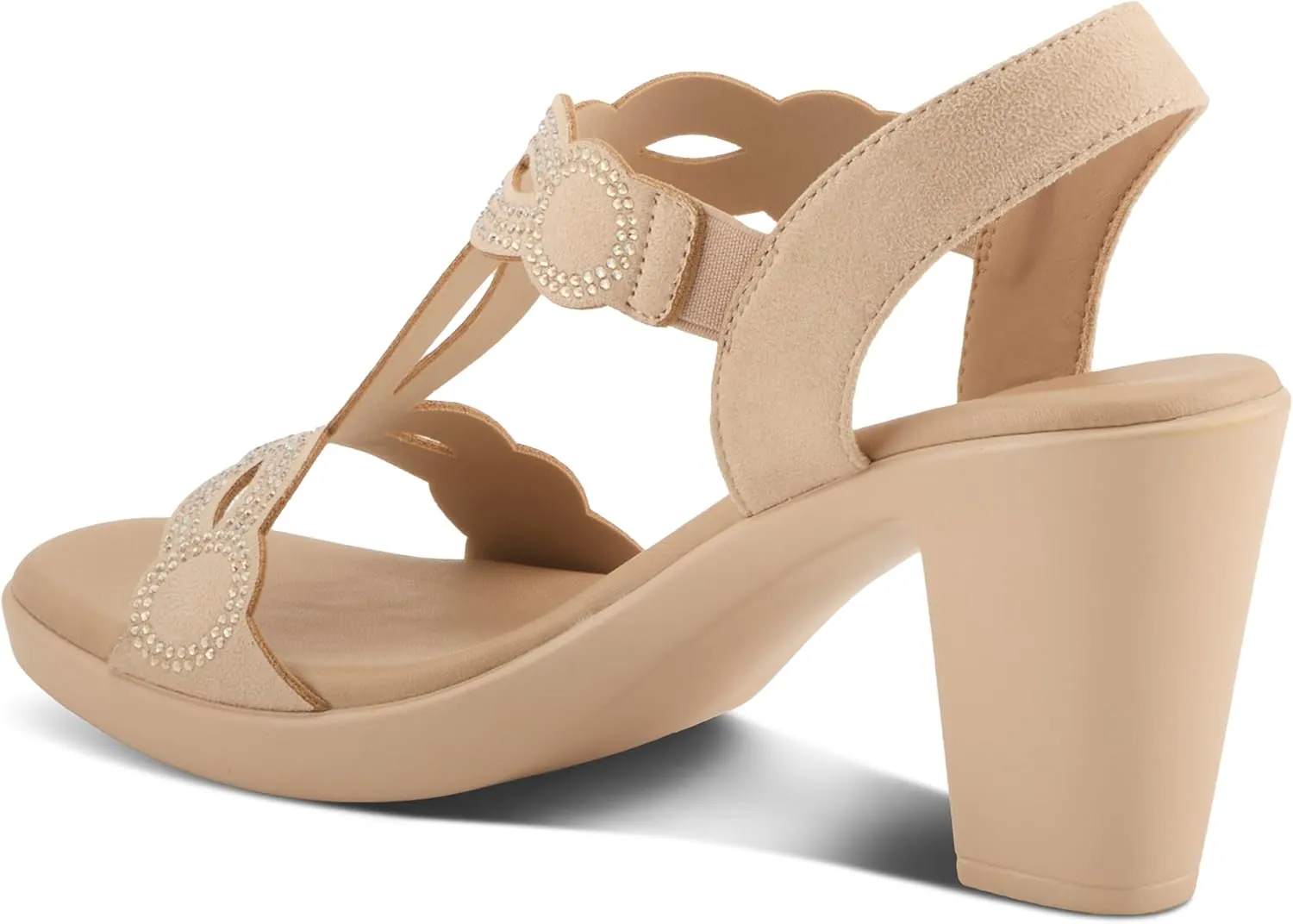 PATRIZIA Women's ILLARA Slip-On T-Strap Heels - Crystal Embellished, Elastic Goring, Cushioned Comfort