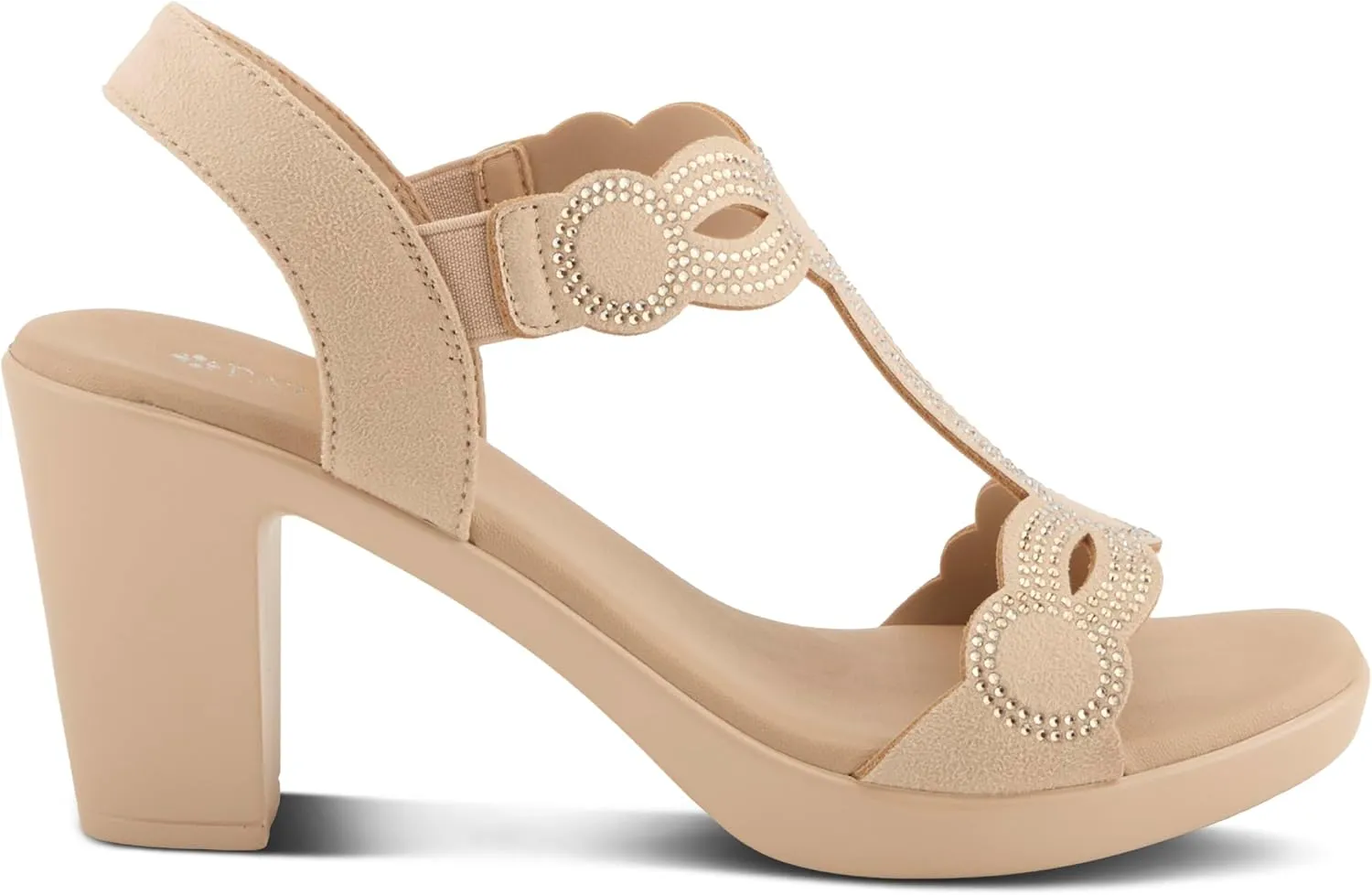 PATRIZIA Women's ILLARA Slip-On T-Strap Heels - Crystal Embellished, Elastic Goring, Cushioned Comfort