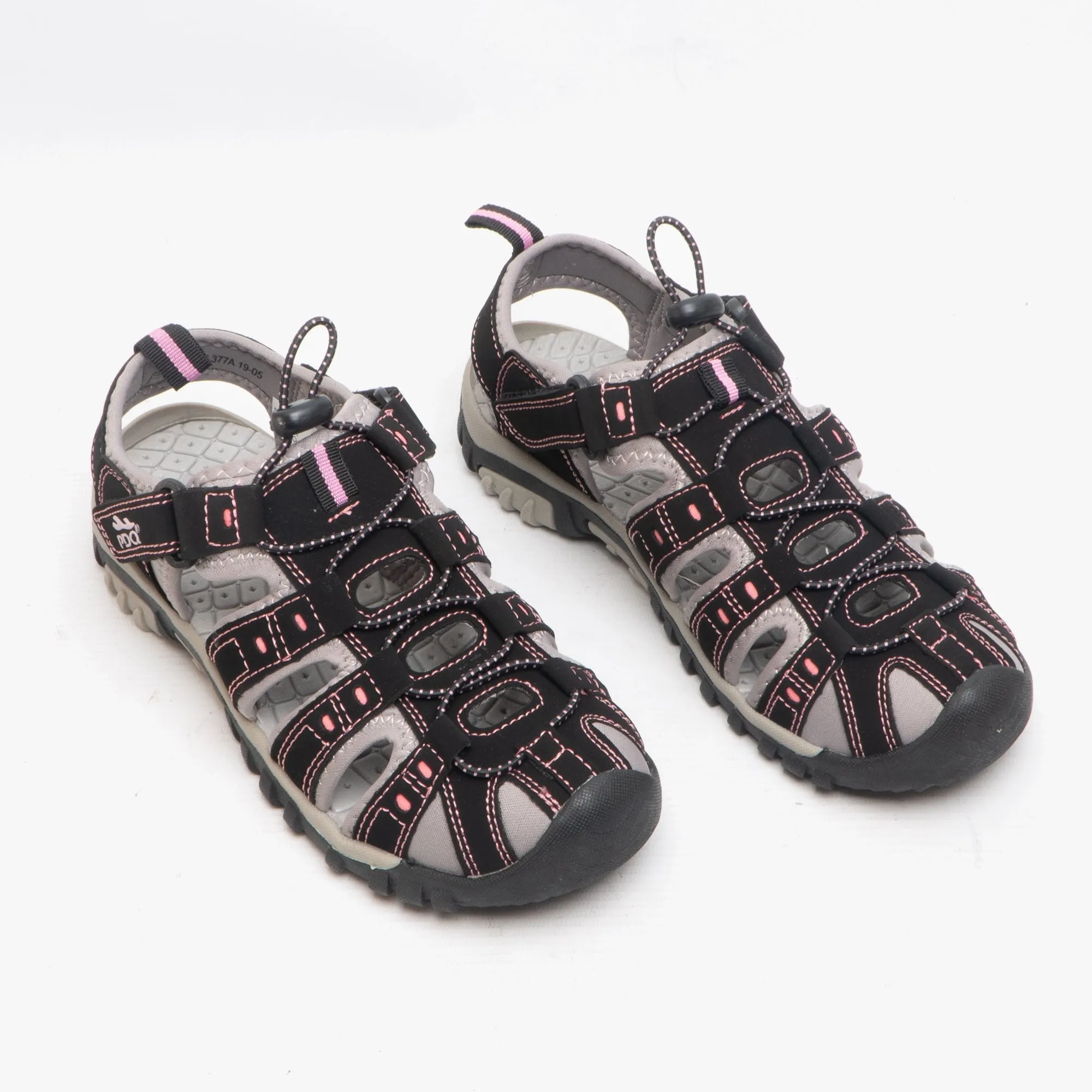 PDQ SASHA Womens Toggle & Velcro Summer Trail Sandals Black/Pink